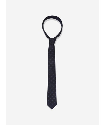 Emporio Armani Boys Silk Logo Tie in Navy 2024