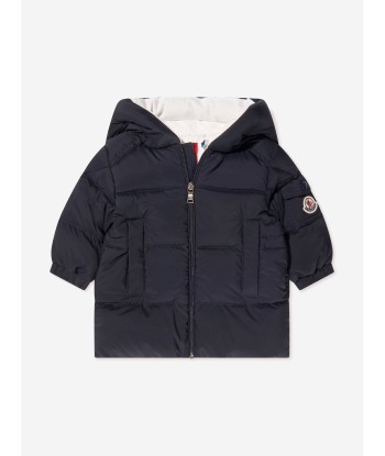 Moncler Enfant Baby Boys Down Padded Marat Long Parka in Navy brillant des détails fins