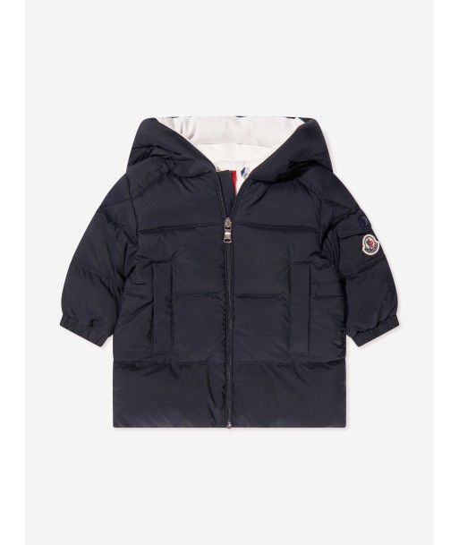 Moncler Enfant Baby Boys Down Padded Marat Long Parka in Navy brillant des détails fins