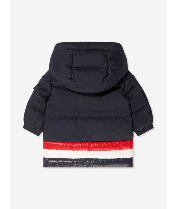 Moncler Enfant Baby Boys Down Padded Marat Long Parka in Navy brillant des détails fins