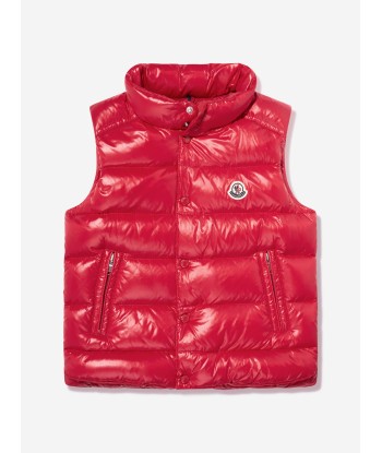 Moncler Enfant Boys Down Padded Tib Gilet in Red paiement sécurisé