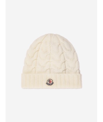 Moncler Enfant Boys Cable Knit Wool Beanie in White Découvrez la collection