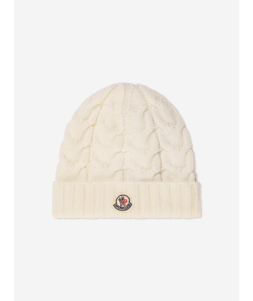 Moncler Enfant Boys Cable Knit Wool Beanie in White Découvrez la collection