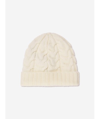 Moncler Enfant Boys Cable Knit Wool Beanie in White Découvrez la collection