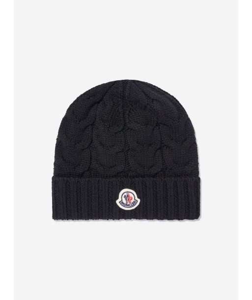 Moncler Enfant Boys Cable Knit Wool Beanie in Black commande en ligne