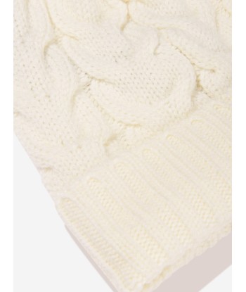 Moncler Enfant Boys Cable Knit Wool Beanie in White Découvrez la collection