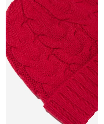 Moncler Enfant Boys Cable Knit Wool Beanie in Red en stock