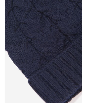 Moncler Enfant Boys Cable Knit Wool Beanie in Navy en stock