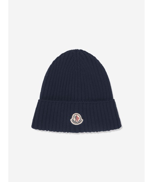 Moncler Enfant Kids Wool Beanie Hat in Navy rembourrage situé sous