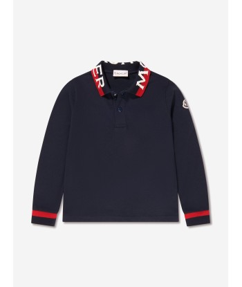 Moncler Enfant Boys Long Sleeve Polo Shirt in Navy destockage