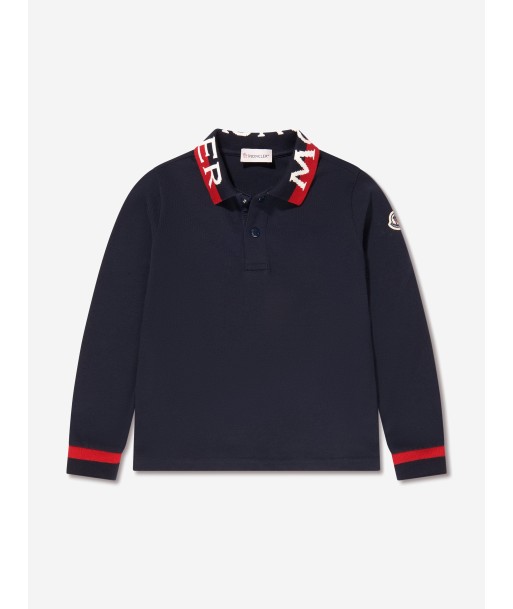 Moncler Enfant Boys Long Sleeve Polo Shirt in Navy destockage