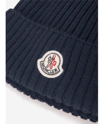 Moncler Enfant Kids Wool Beanie Hat in Navy rembourrage situé sous