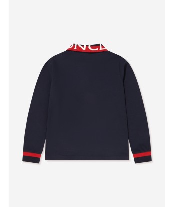 Moncler Enfant Boys Long Sleeve Polo Shirt in Navy destockage