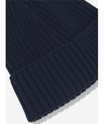 Moncler Enfant Kids Wool Beanie Hat in Navy rembourrage situé sous