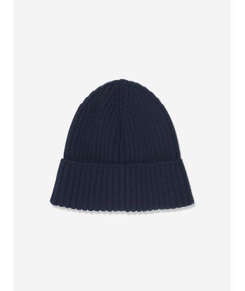 Moncler Enfant Kids Wool Beanie Hat in Navy rembourrage situé sous