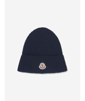 Moncler Enfant Kids Wool Beanie Hat in Navy rembourrage situé sous