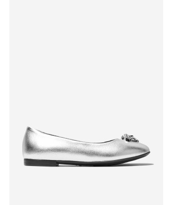 Versace Girls Leather Ballerina Pumps in Silver Les êtres humains sont 