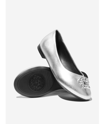 Versace Girls Leather Ballerina Pumps in Silver Les êtres humains sont 