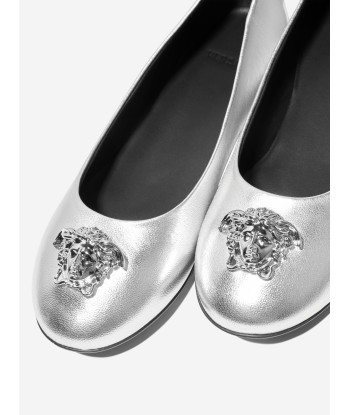 Versace Girls Leather Ballerina Pumps in Silver Les êtres humains sont 