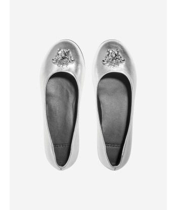 Versace Girls Leather Ballerina Pumps in Silver Les êtres humains sont 