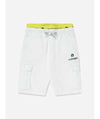 Aigner Boys Embroidered Bermuda Shorts in White les ligaments