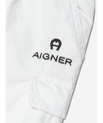 Aigner Boys Embroidered Bermuda Shorts in White les ligaments