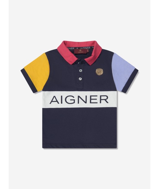 Aigner Boys Logo Polo Shirt in Navy livraison et retour toujours gratuits