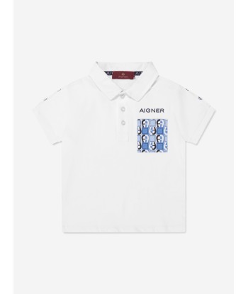 Aigner Boys Pocket Polo Shirt in White Paris Déstockage Promo