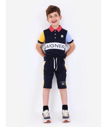 Aigner Boys Logo Polo Shirt in Navy livraison et retour toujours gratuits