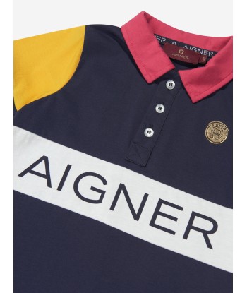 Aigner Boys Logo Polo Shirt in Navy livraison et retour toujours gratuits