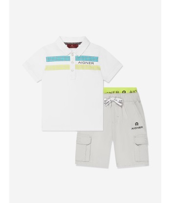 Aigner Boys Polo Shirt And Shorts Set in White pour bénéficier 