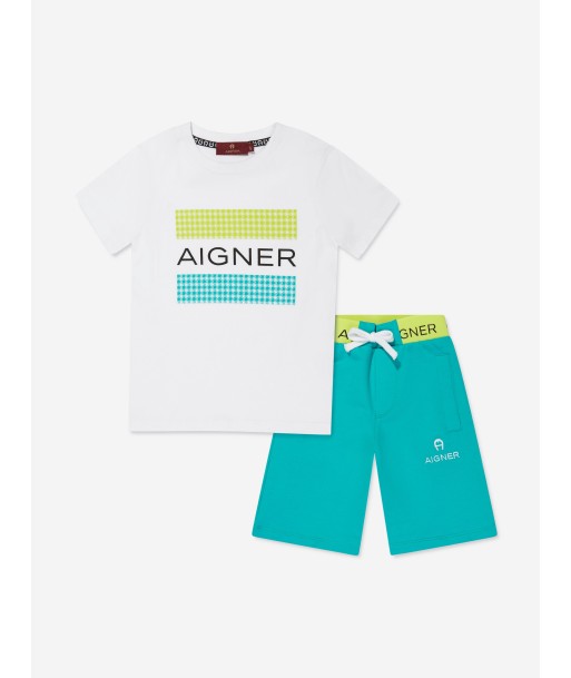 Aigner Boys T-Shirt And Shorts Set in White Vous souhaitez 