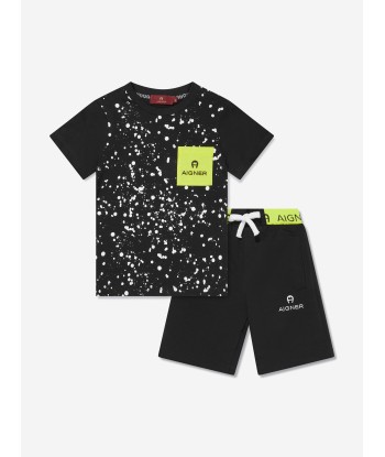 Aigner Boys T-Shirt And Shorts Set in Black en stock