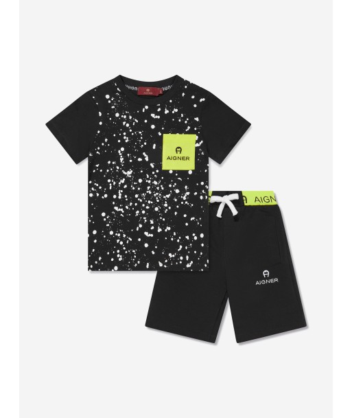 Aigner Boys T-Shirt And Shorts Set in Black en stock