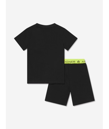 Aigner Boys T-Shirt And Shorts Set in Black en stock