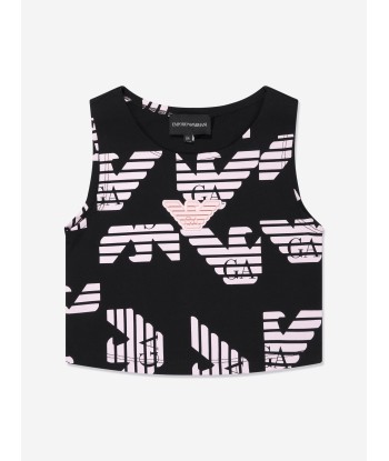 Emporio Armani Girls Logo Crop Top in Black Pour