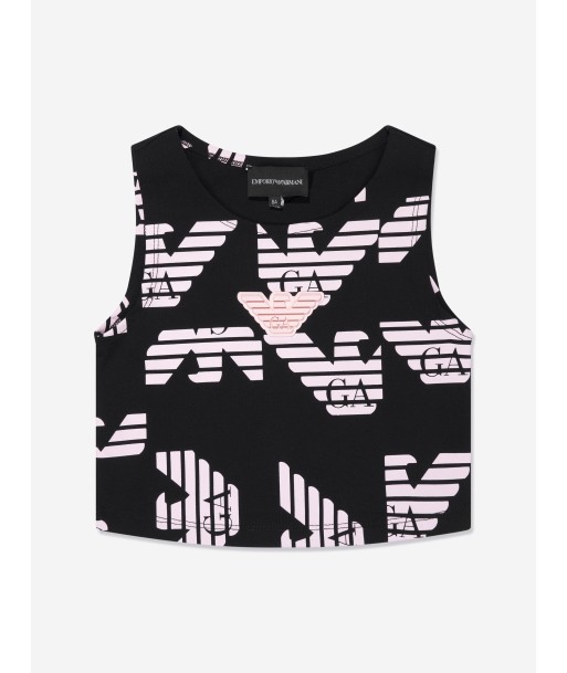 Emporio Armani Girls Logo Crop Top in Black Pour