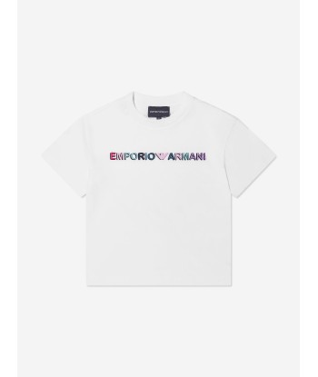 Emporio Armani Girls Logo T-Shirt in White Profitez des Offres !