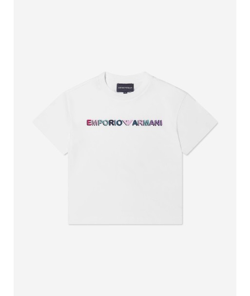 Emporio Armani Girls Logo T-Shirt in White Profitez des Offres !