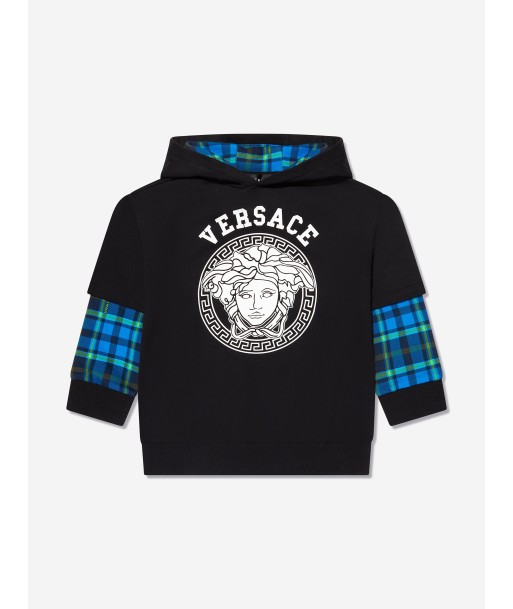 Versace Boys Tartan Sleeve Sweatshirt in Black des créatures d'habitude