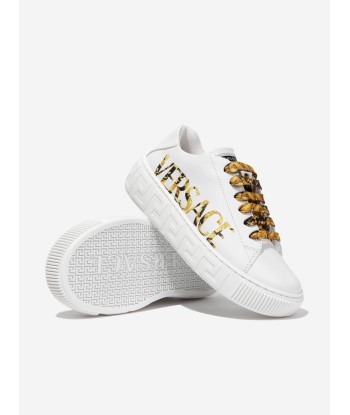 Versace Kids Leather Logo Trainers in White Les êtres humains sont 