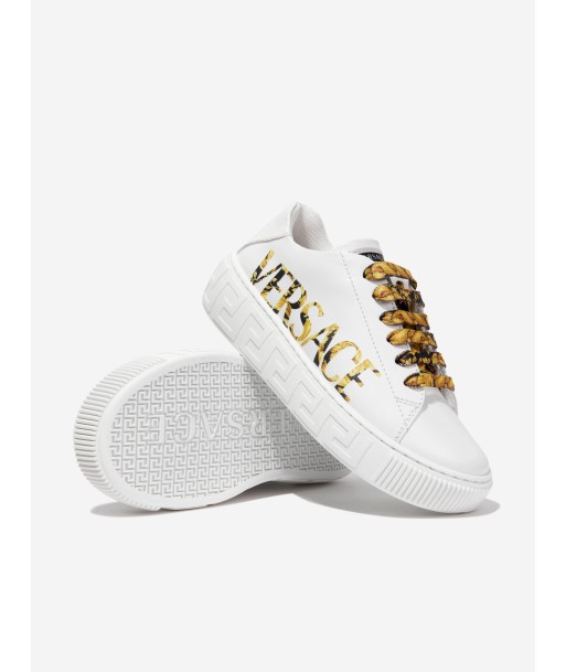 Versace Kids Leather Logo Trainers in White Les êtres humains sont 