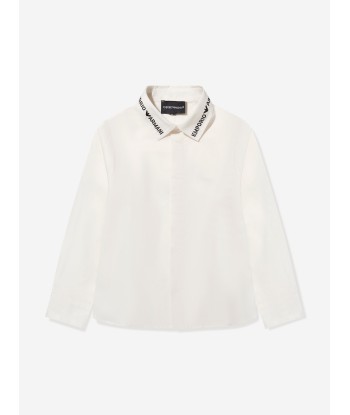 Emporio Armani Boys Embroidered Shirt in White en ligne des produits 