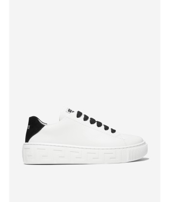 Versace Kids Leather Logo Trainers in White hantent personnes