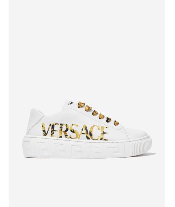 Versace Kids Leather Logo Trainers in White Les êtres humains sont 