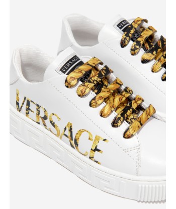 Versace Kids Leather Logo Trainers in White Les êtres humains sont 