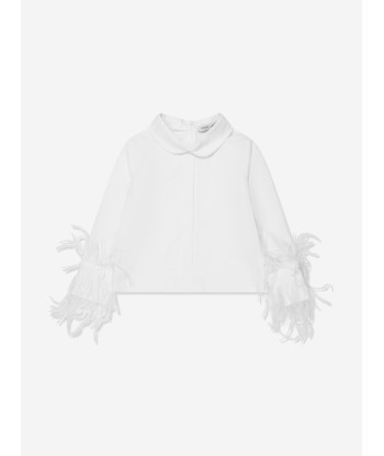 Mama Luma Girls Baby Collar Feather Blouse in White Amélioration de cerveau avec