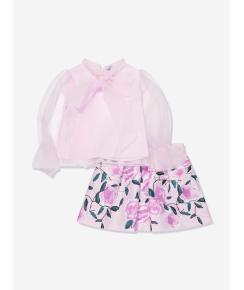 Mama Luma Girls Organza Bow Blouse And Skirt Set in Pink vente chaude votre 