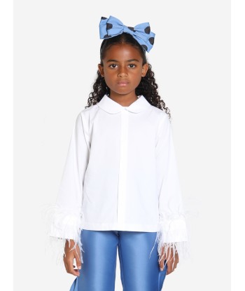 Mama Luma Girls Baby Collar Feather Blouse in White Amélioration de cerveau avec