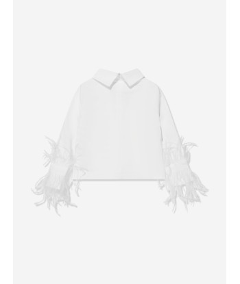 Mama Luma Girls Baby Collar Feather Blouse in White Amélioration de cerveau avec